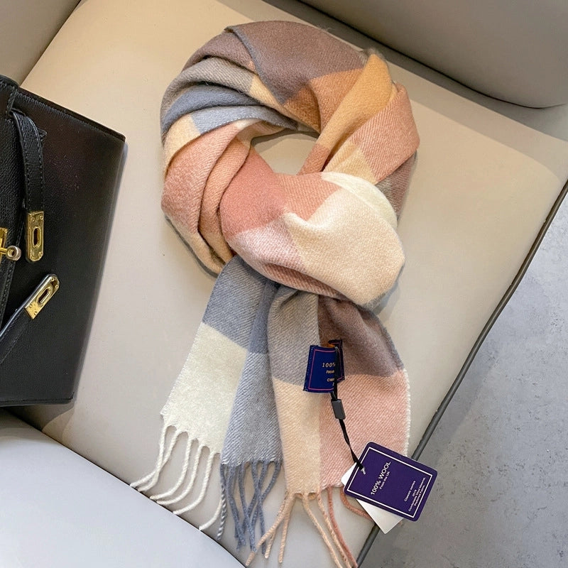 100% Wool Scarf Men’s Winter Cashmere New Red Gift Box Packaging Gray Men’s Plaid Scarf