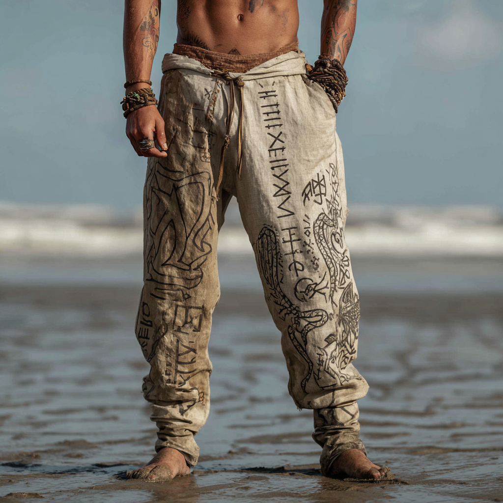 Men's Viking Totem Nordic Runes Bohemian Summer Pants / Rvogue / Rvogue