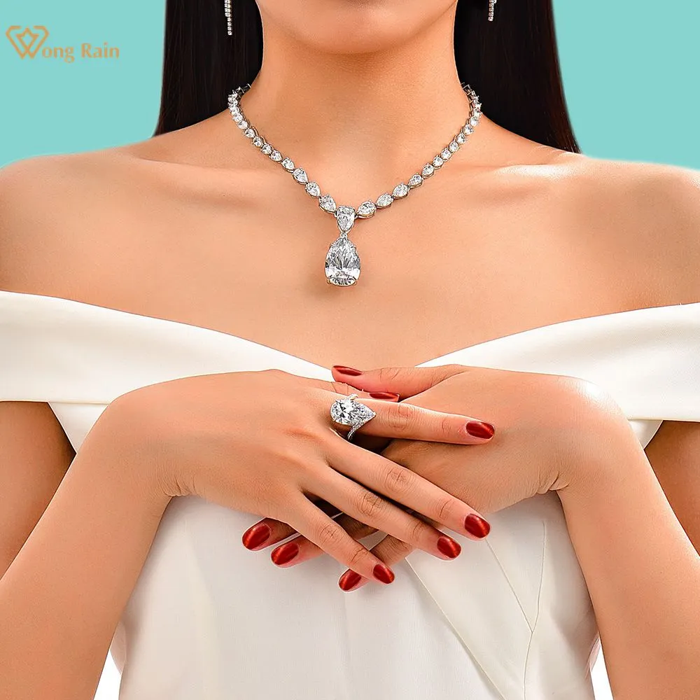 Luxury 925 Sterling Silver Pear Created Moissanite Gemstone Wedding Cocktail Pendent Necklace Fine Jewelry 032