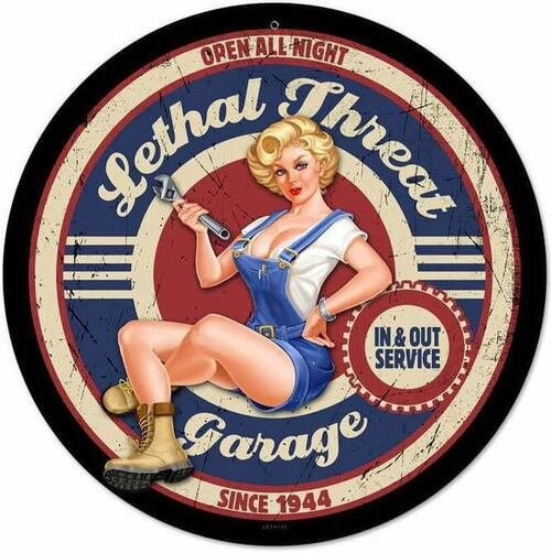 Pin up girl Garage- Round Shape Tin Signs/Wooden Signs - 30*30CM