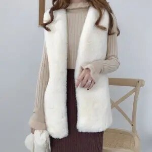 High Quality Faux Fur Vest Coat Women Autumn Winter Sleeveless V-Neck Soft Hairy Waistcoat Fur Jacket Outerwear Plus Size