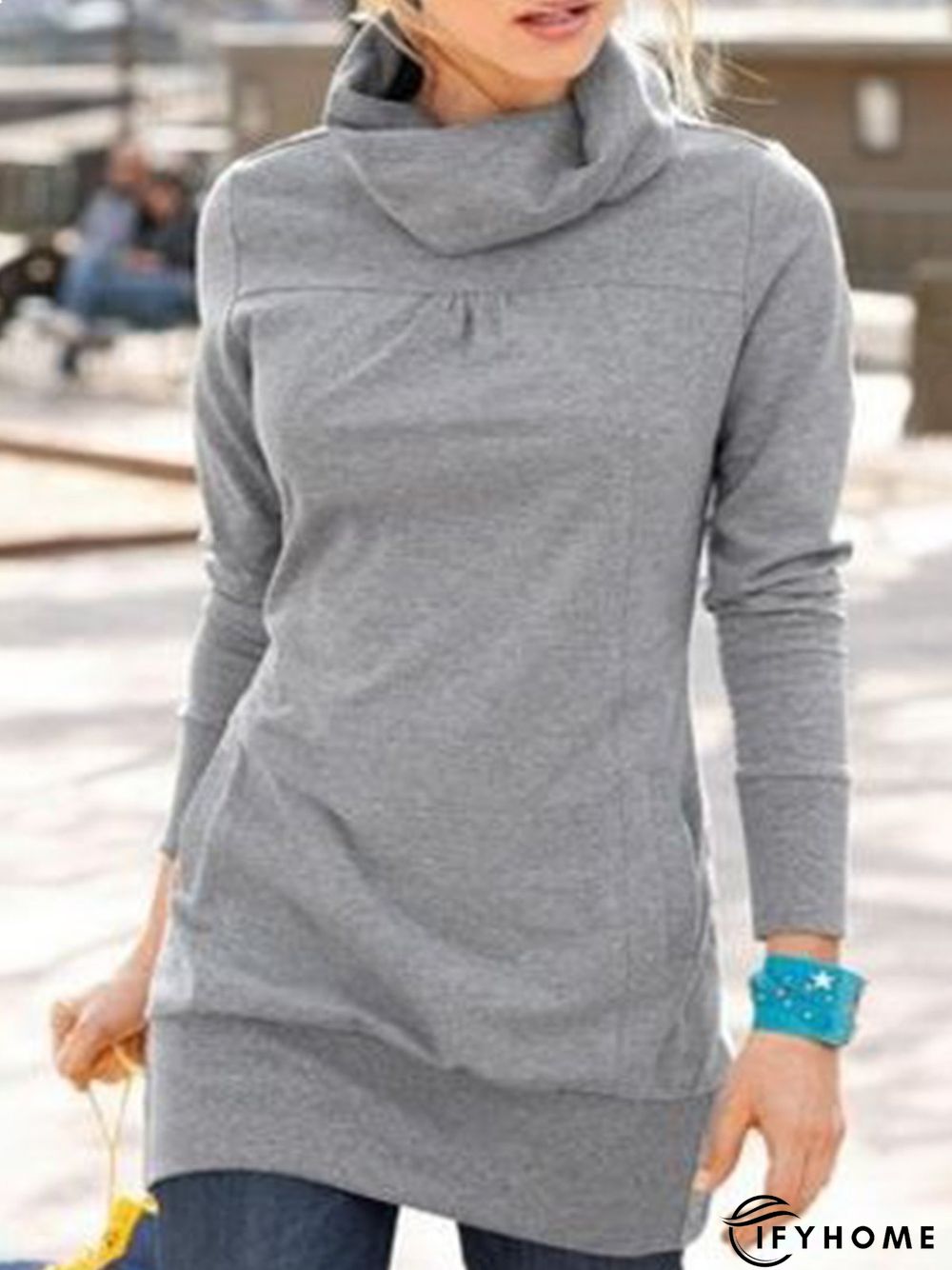 Vintage Plain Long Sleeves Cowl Neck Casual Sweatshirt | IFYHOME