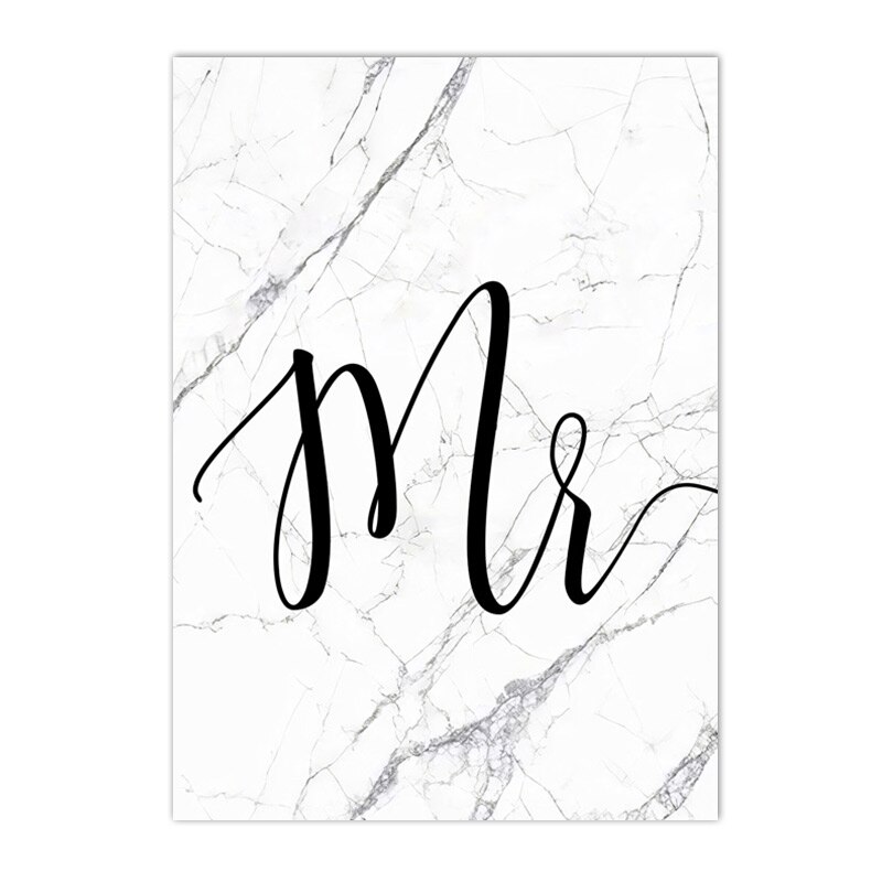 Love Heart Phrase Mr & Mrs Canvas Painting Black White Marble Posters And Prints Living Room Bedroom Wall Art Picture Home Decor