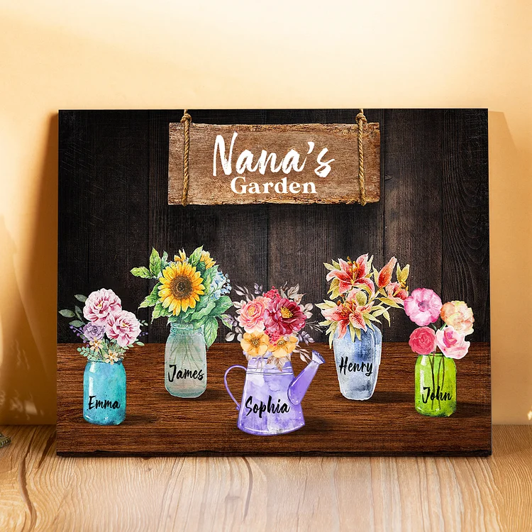 Personalized Flower Wall Art Frame Custom 5 Names Frame Nana's Garden Sign Wood Personalized Gift for Mom Nana Grandma