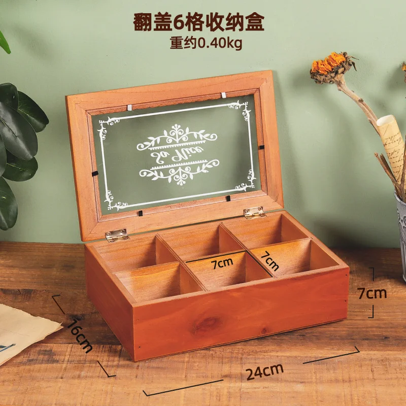 Athvotar Retro Wooden Boxes With Covers, Groceries, Dustproof Storage Boxes, Hand-Made Jewelry Display Cabinets, Cosmetic Grid Trays.