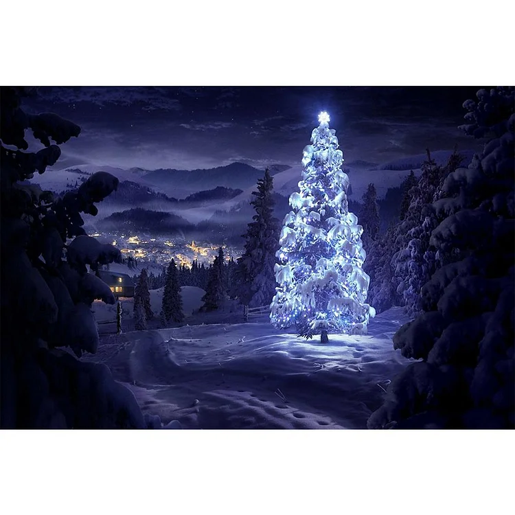 Snowy Christmas Tree - Full Round Drill Diamond Painting - 60x40cm(Canvas)