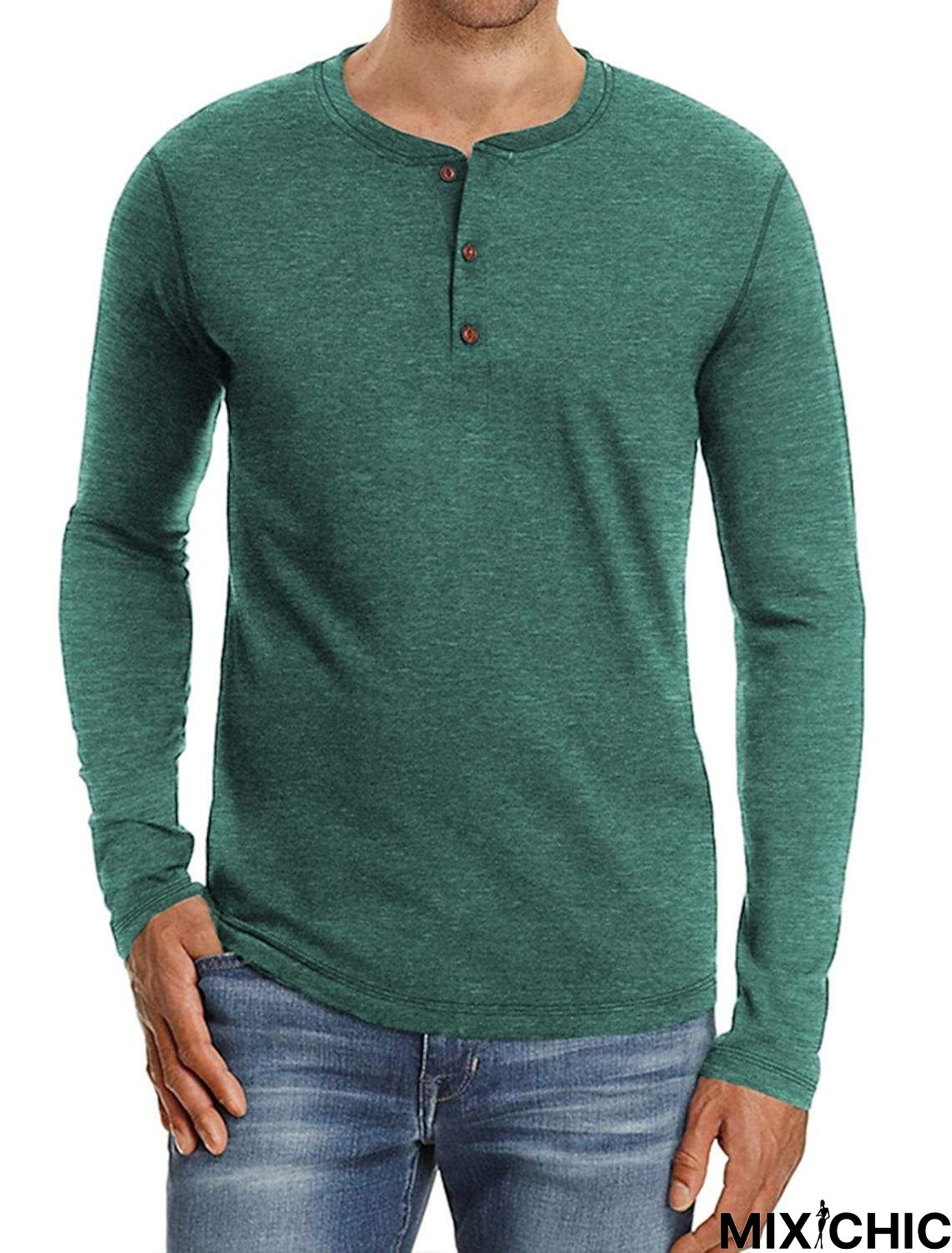 Men's Long Sleeve T-Shirt Solid Color Casual Top Basic Non-Printing Shirt Soft Touch Daily Wear