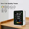 5 In 1 Formaldehyde Monitor with Holder Carbon Dioxide Detector USB Rechargeable TVOC Detector Temperature Humidity Home Air Quality Monitor