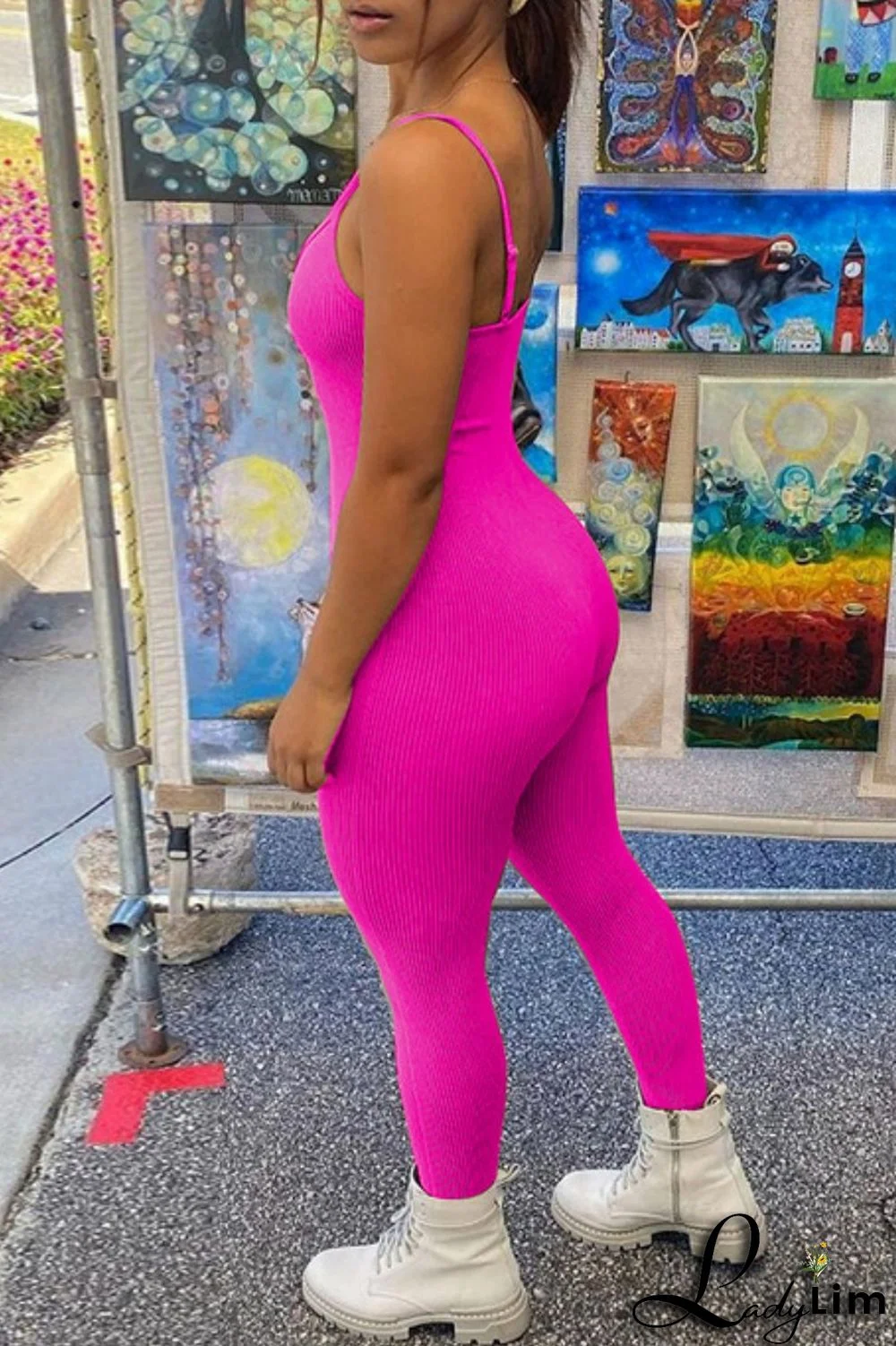 Grey Sexy Casual Sportswear Solid Backless Spaghetti Strap Skinny Jumpsuits