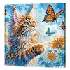 Framed Diamond Painting - Special Shaped - Cat and Butterflies (25x25cm)
