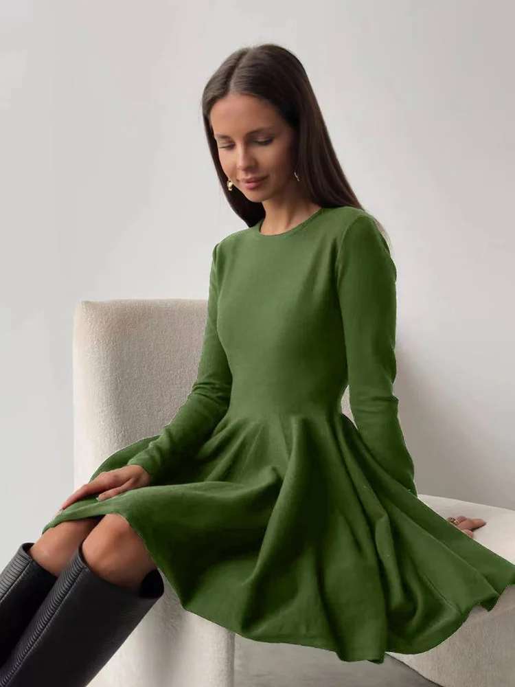 Athvotar Athvotar Round Collar Waist Knitted Dress Women's High-End Ins Windy Folded Sweater Dress