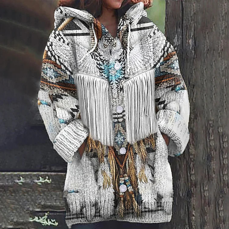 Vintage Horde Eagle Art Button Down Cozy Sweater