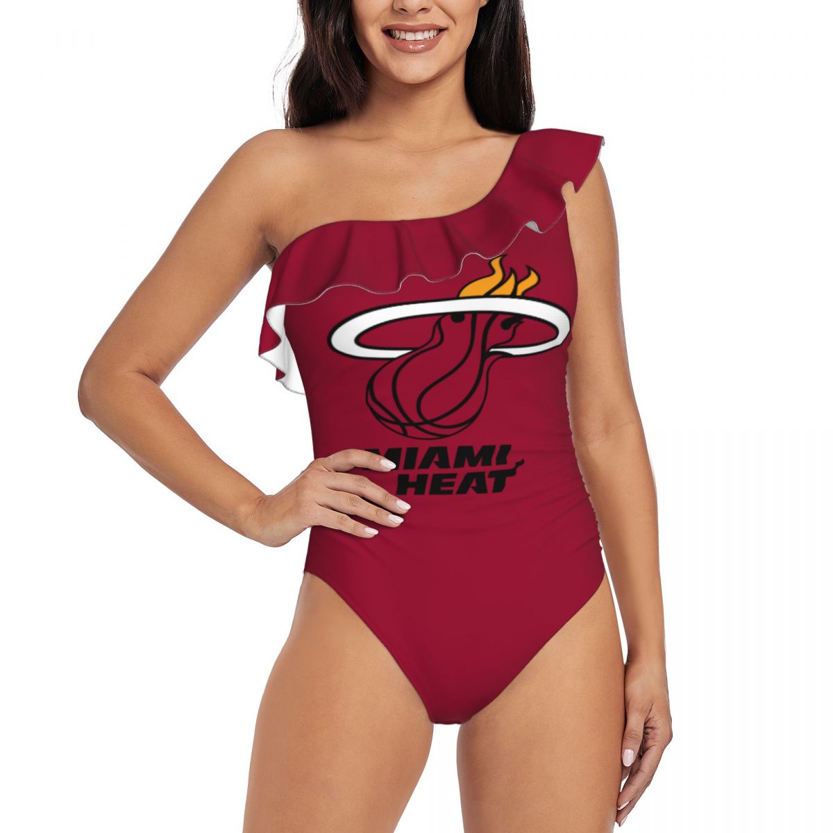 Miami Heat Logo Women One Piece Ruffle Swimsuits