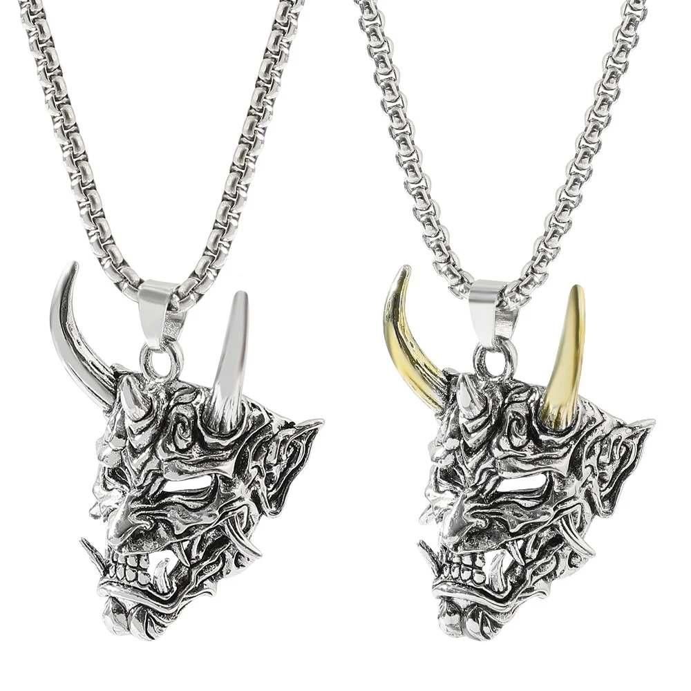 Japanese Oni Samurai Mask Necklace Techwear Shop