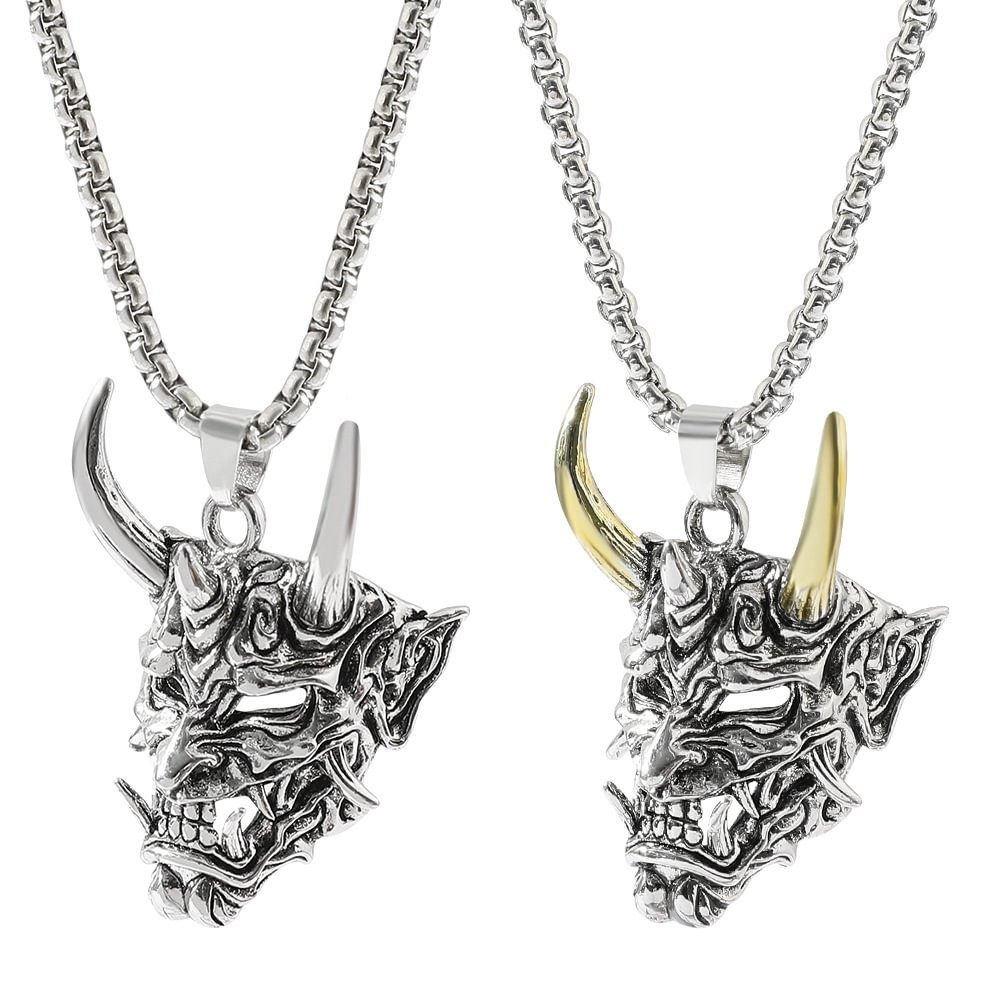 Japanese Oni Samurai Mask Necklace