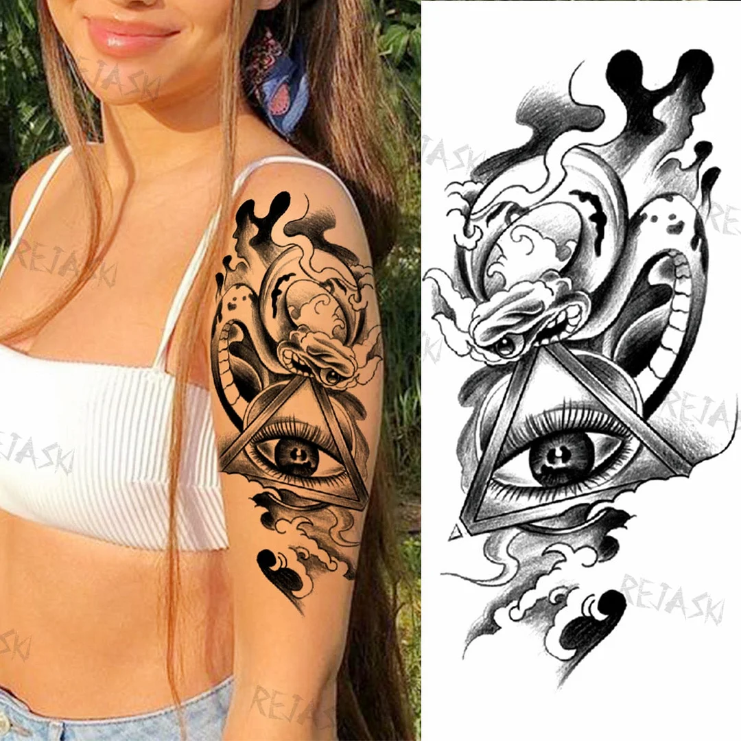 Gangster Wolf Temporary Tattoo For Women Men Death Skull Fake Tattoos Sticker DIY Harajuku Mermaid Waterproof Tatoo Body Art Arm