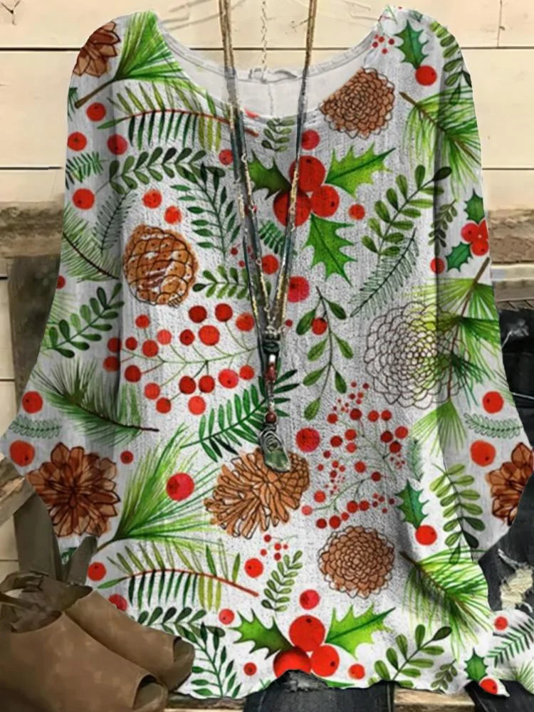 Women's Fruit And Leaf Printed Round Neck Half Sleeve T-Shirt