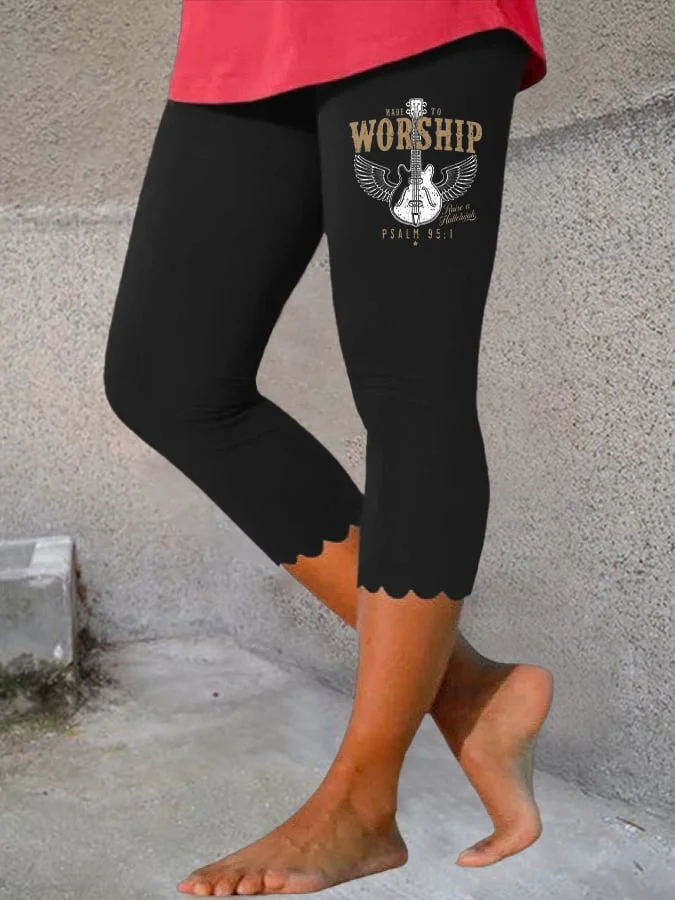 Made To Worship Psalm 95:1 Guitar Wavy Edge Print Leggings