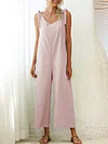 Solid Color Lace-Up Jumpsuits