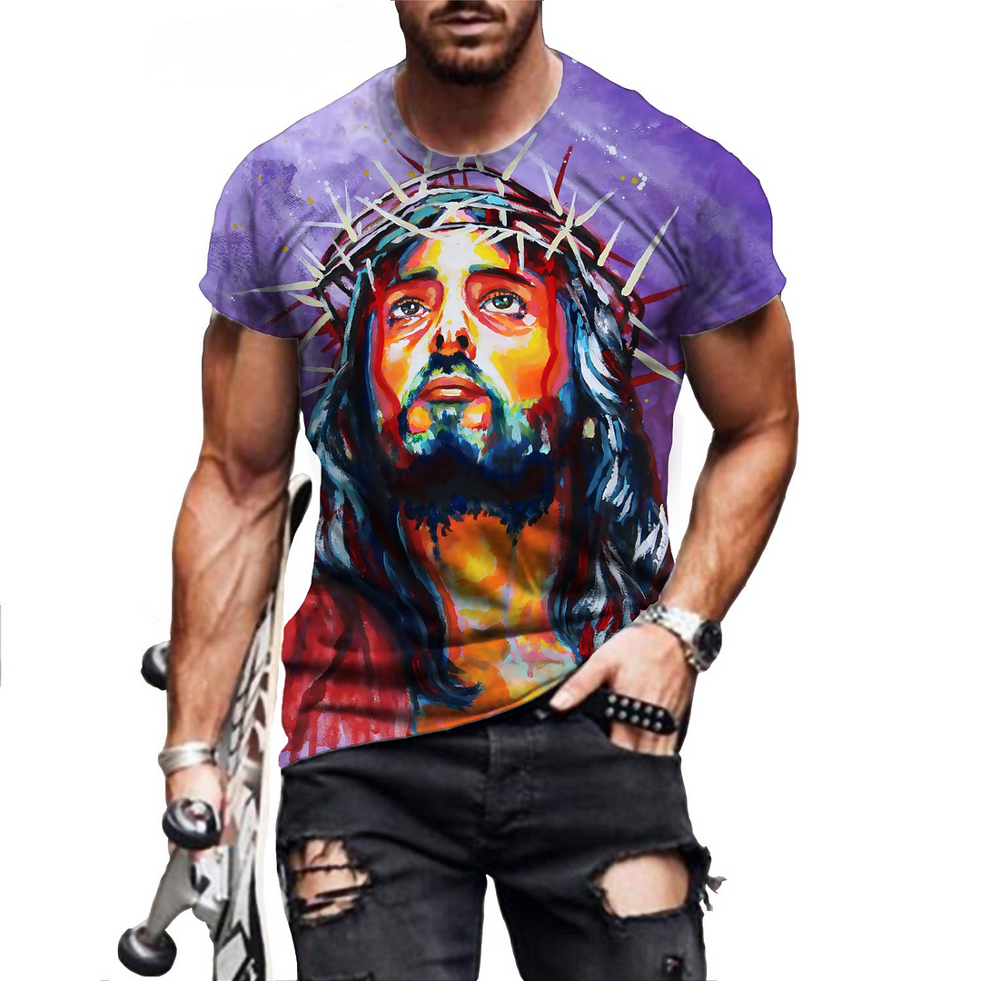Jesus Printed Men's Casual Short Sleeve T-shirt-VESSFUL