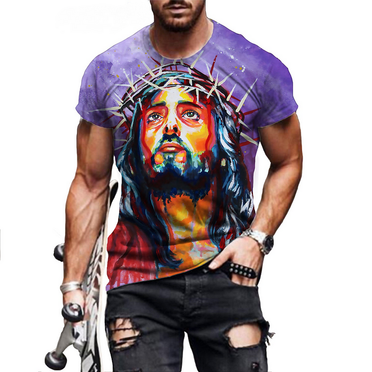 Jesus Printed Men's Casual Short Sleeve T-shirt at Hiphopee