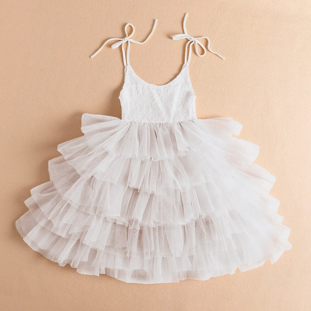 Girls Summer Dresses For Kids Sling Lace Tulle Tutu Birthday Clothes Baby Elegant Dress Wedding Party Children Princess Costume