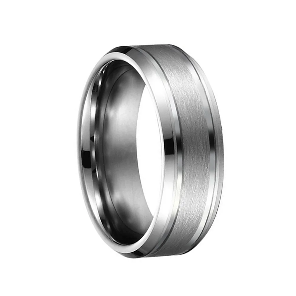 6MM 8MM Matte Center Beveled Tungsten Carbide Rings Anniversary For Couples