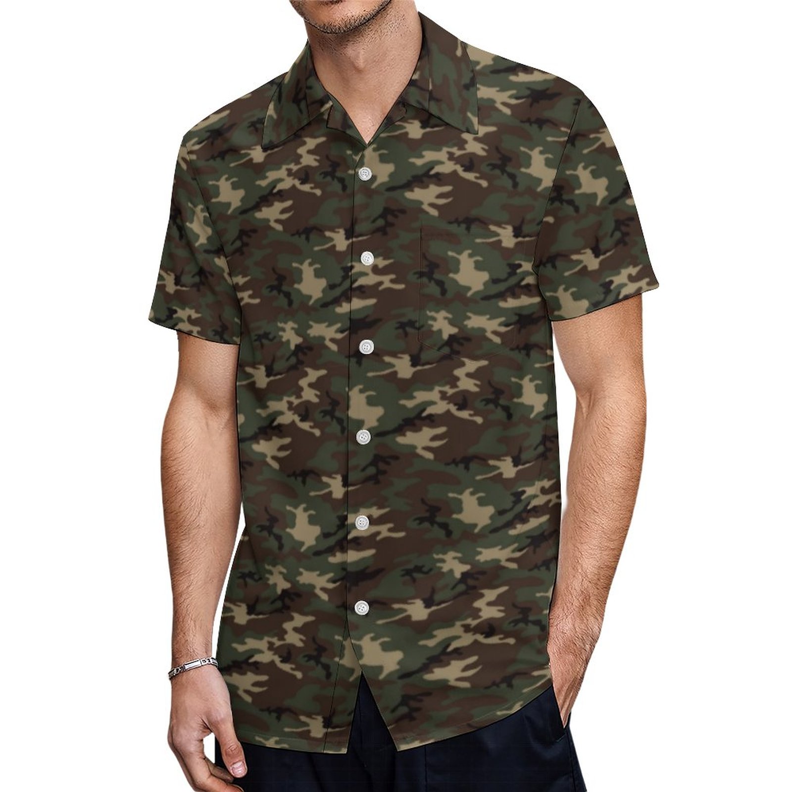 Army Green Black Brown Camouflage Hawaiian Shirt Mens Button Down Plus Size Tropical Hawaii Beach Shirts