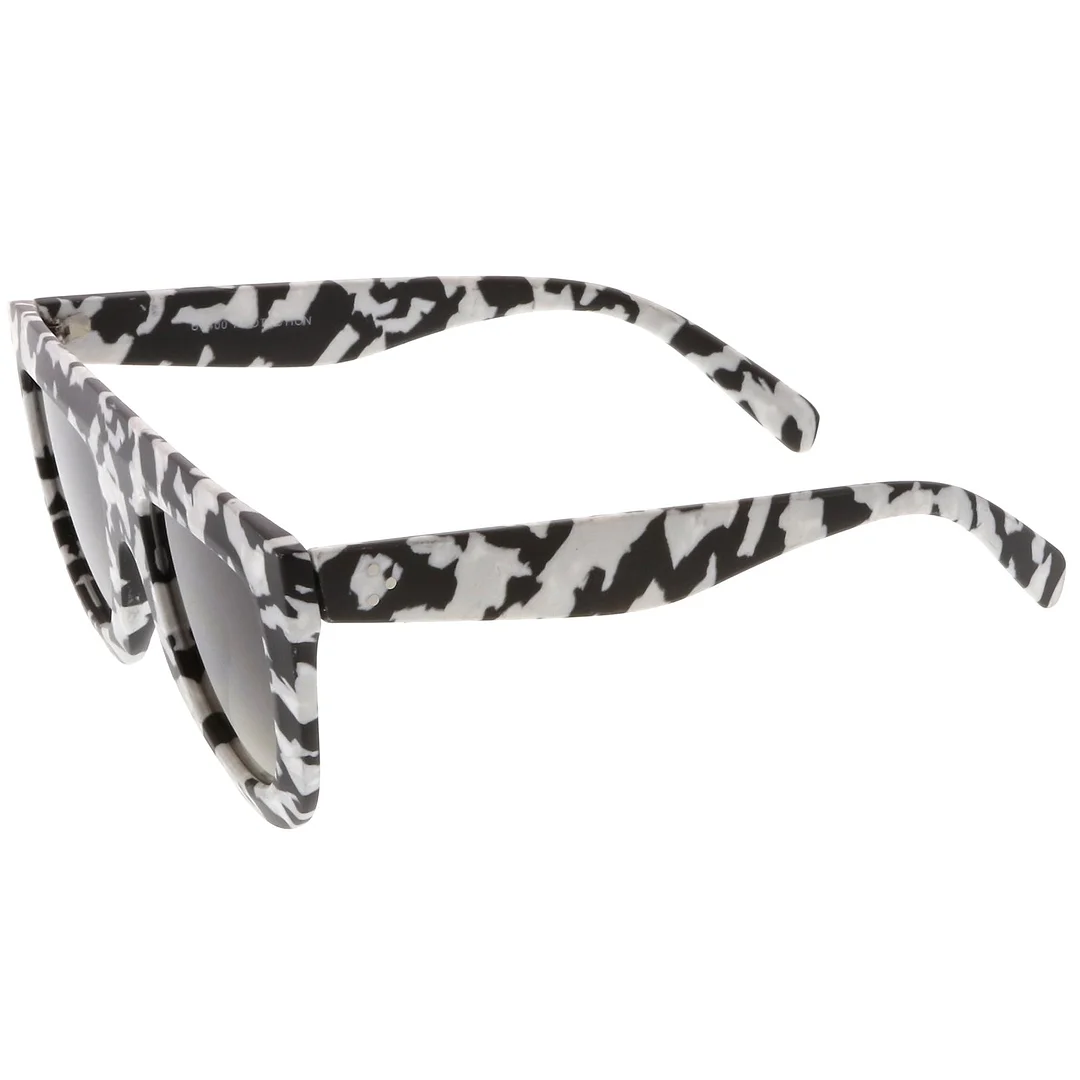 Oversize Chunky Matte Marble Print Wide Arms Flat Lens Flat Top glasses 51mm