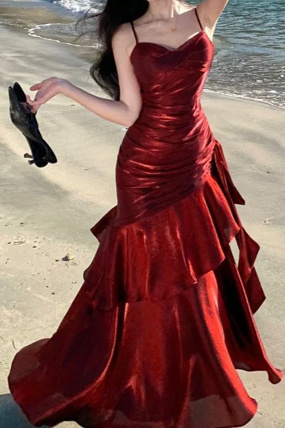 Satin Ruffle Trim Party Dress