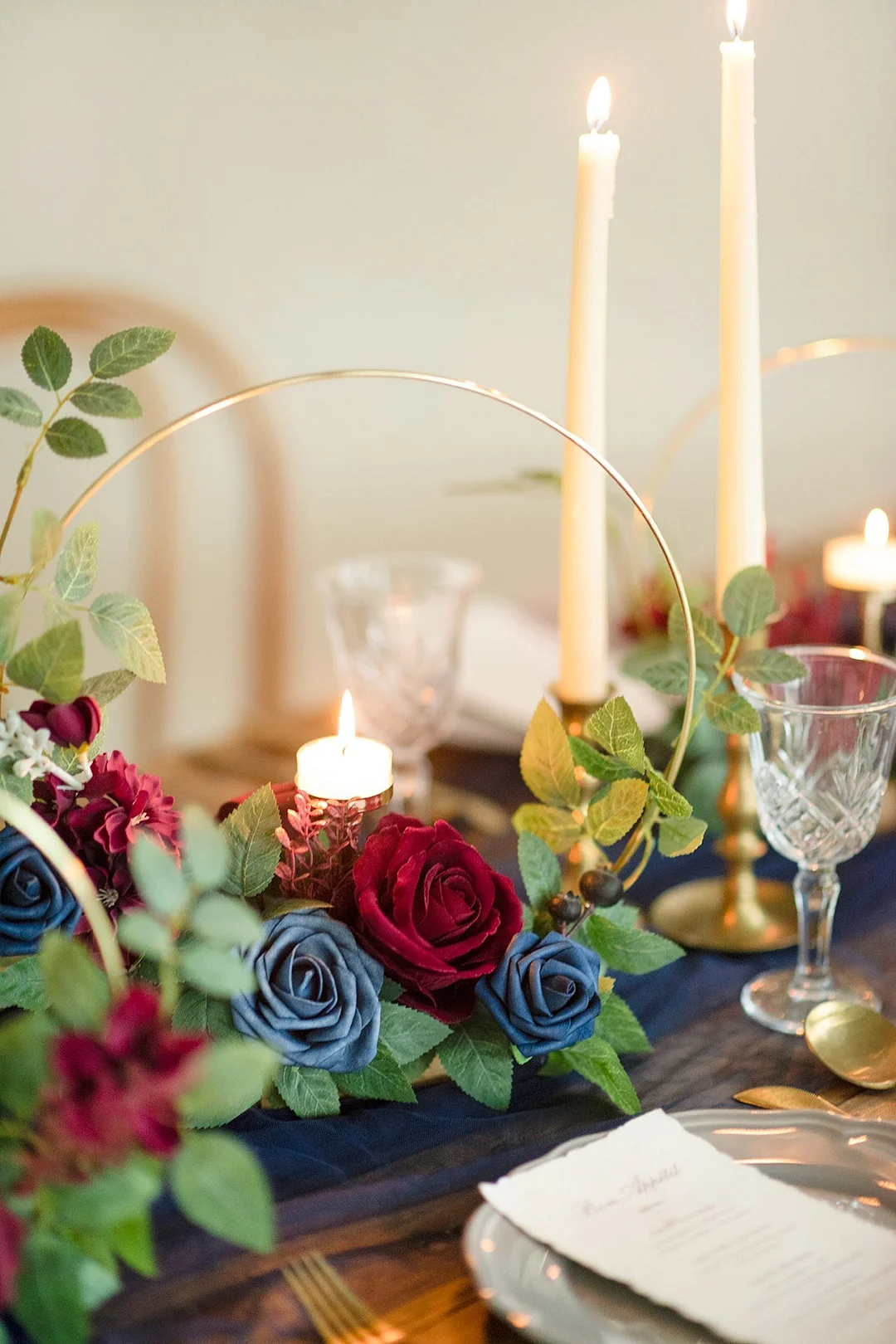 Wreath Hoop Centerpiece Set in Burgundy & Navy