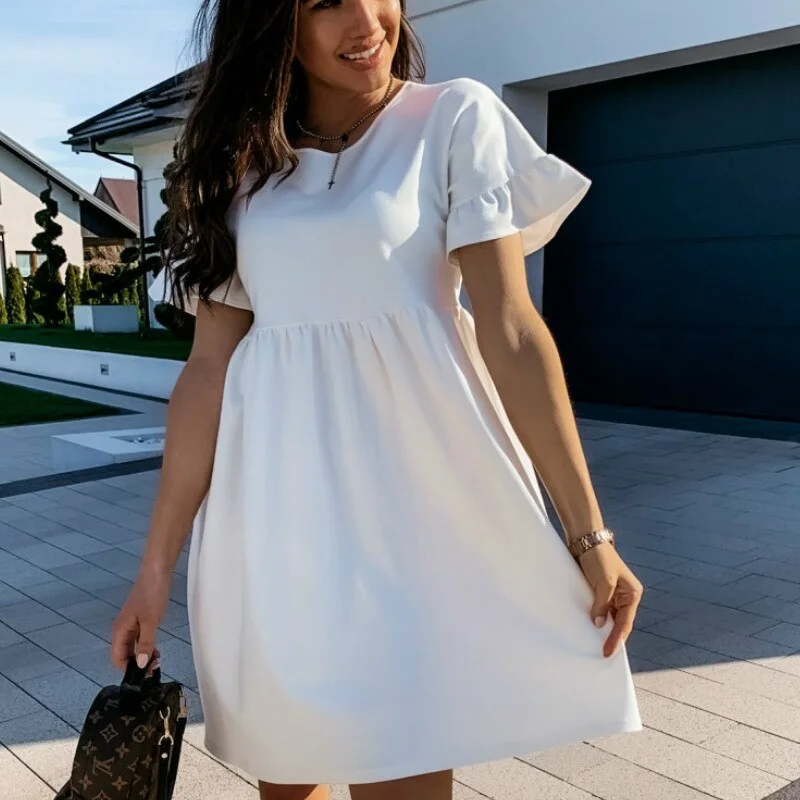 hirigin Summer Women Street Beach Mini Ruffles Dress 2020 Fashion Ladies Home Casual Holiday Short Sleeve Dress