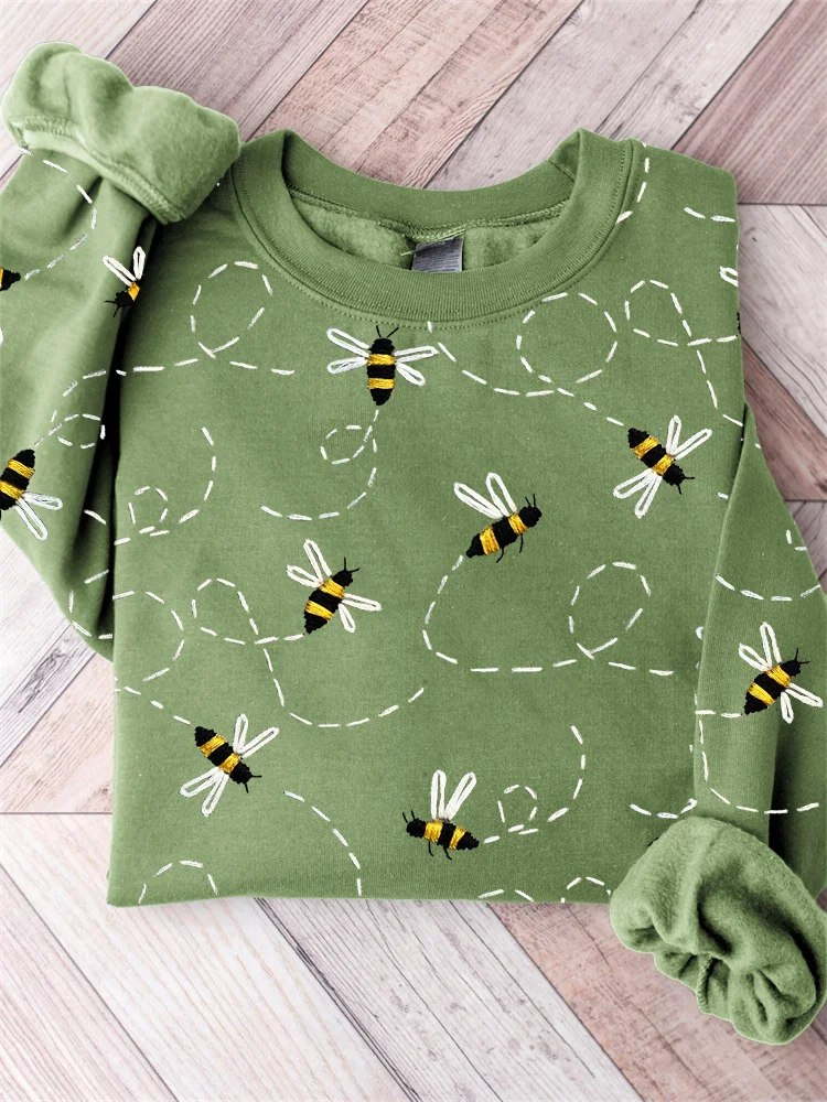 VChics Flying Bees Embroidery Pattern Comfy Sweatshirt