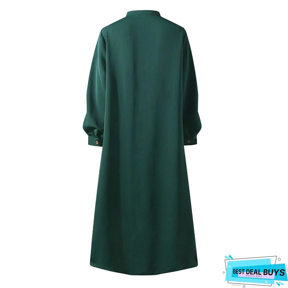 Autumn Casual Women's Cardigan Long Sleeve Stand Collar Large Swing Dress