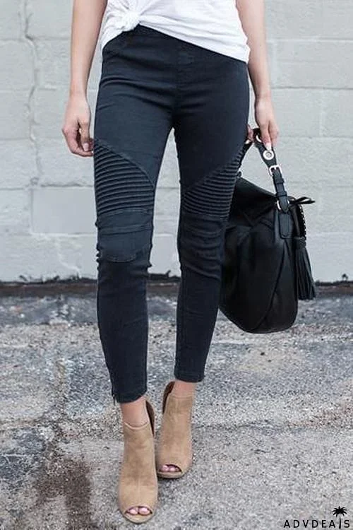 Fold Design Zipper Skinny Casual Pants