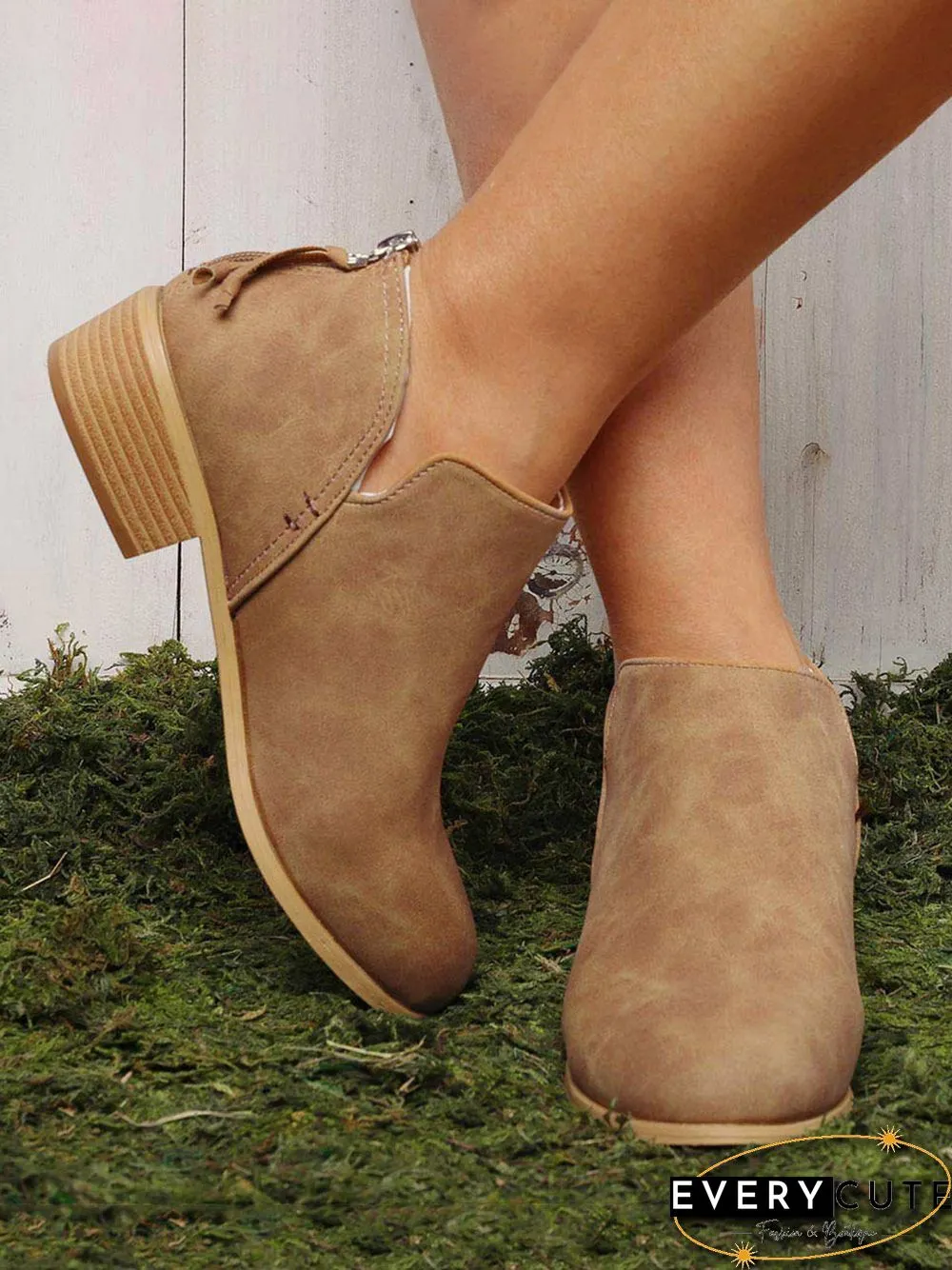 Pu Chunky Heel Zipper Pumps