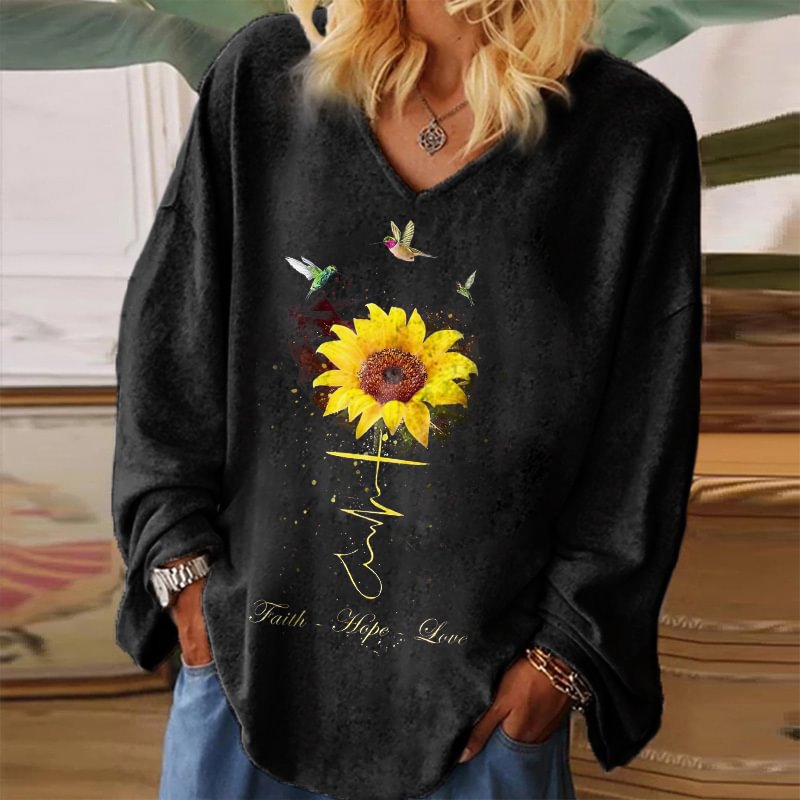 Faith Hope Love Sunflower Printed Women's T-shirt