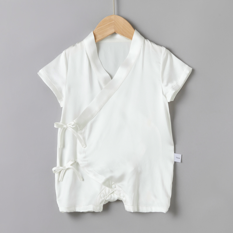 Lace-up baby silk onesies White Silk Sleepwear