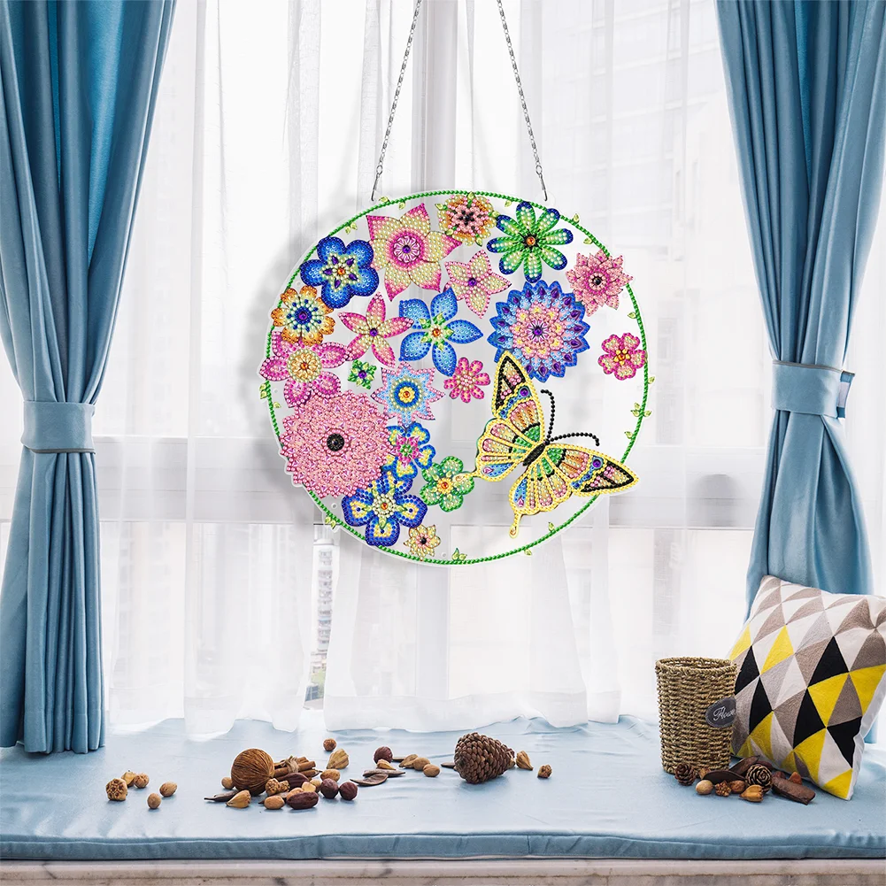 DIY Diamond Painting Hanging Christmas Wreath - Flower Butterfly