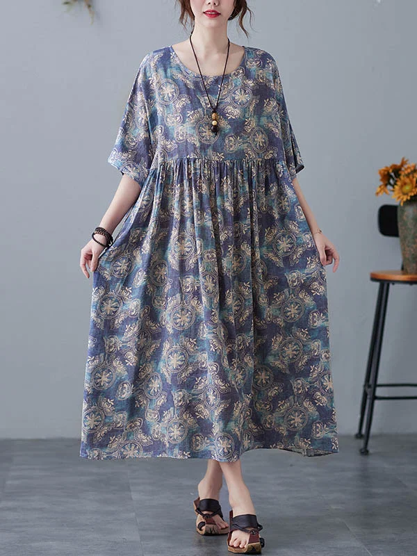 Printed Round-Neck Loose Casual Dress