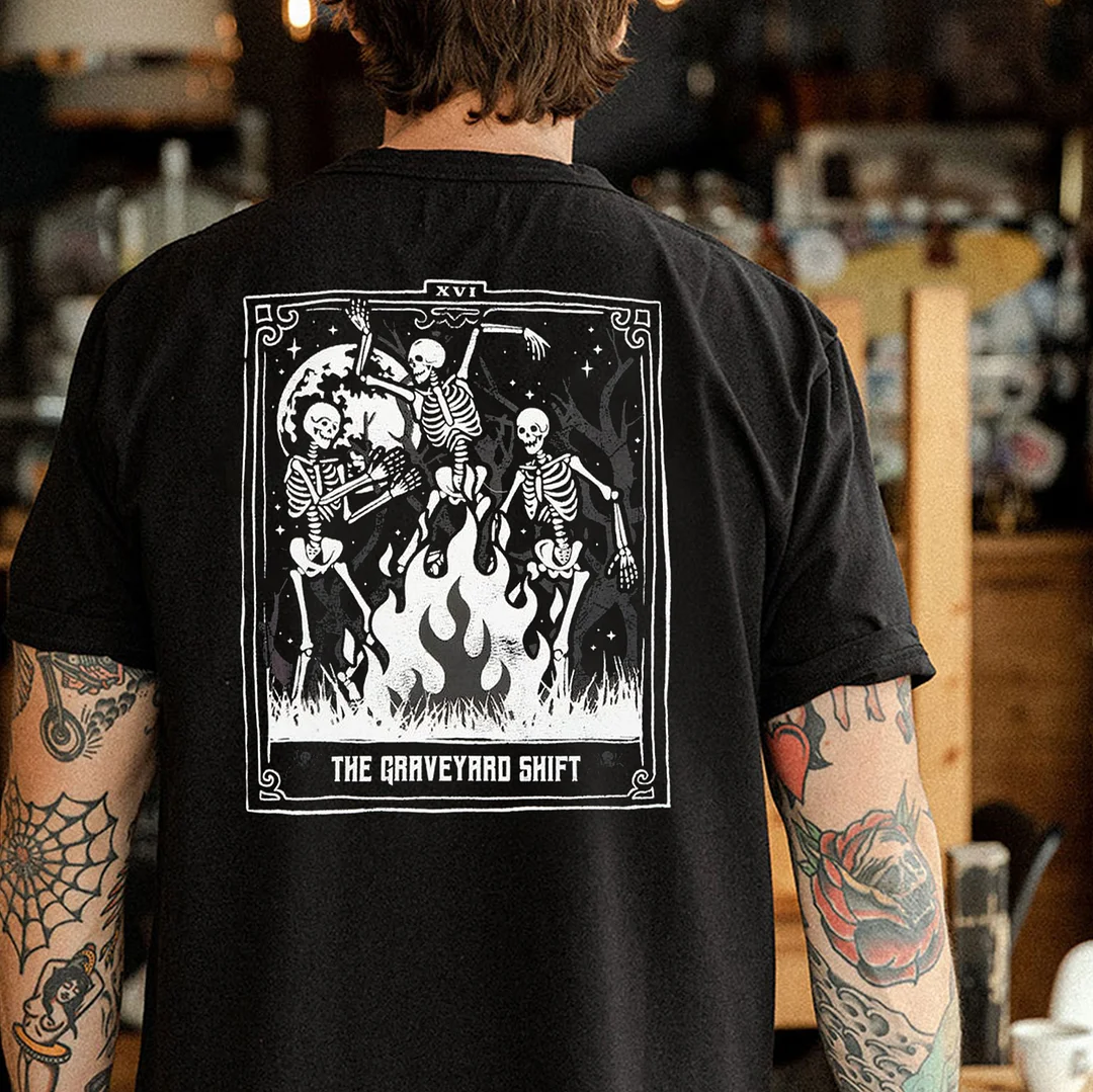 THE GRAVEYARD SHIFT Dancing Skulls Black Print T-Shirt