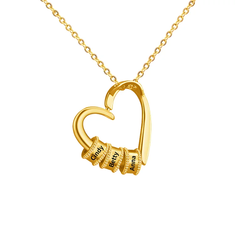 Kettenmachen Personalisierte 3 Namen Herzförmig Halskette mit Edelstahlperlen