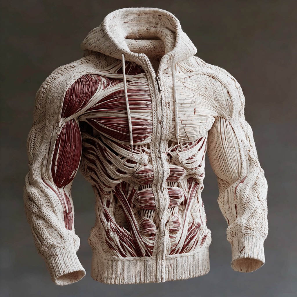 menweary Anatomical Art Men's Casual Warm Zip-up Sweater
