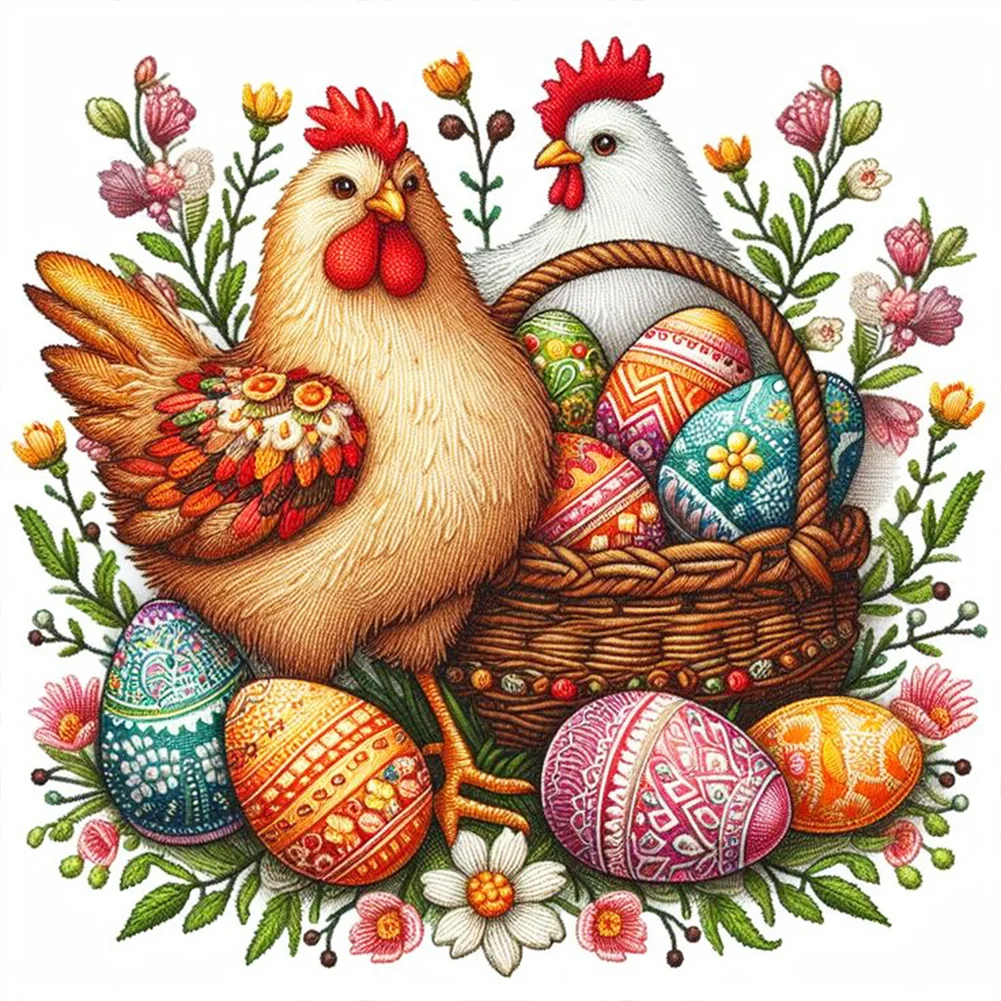 Full Round Diamond Painting - Two Easter Chickens(Canvas|30*30cm)