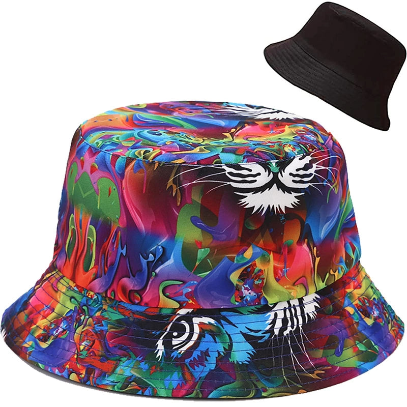 Printed Double-sided Foldable Fisherman Hat Women’s Summer Travel Sunshade Sun Protection Pot Hat For Men