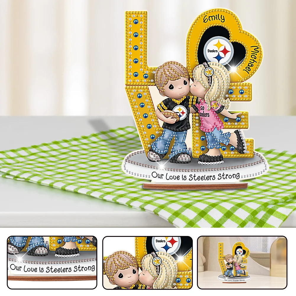 DIY LOVE Steelers Wooden Special Shape Diamond Painting Desktop Ornaments for Home Decor