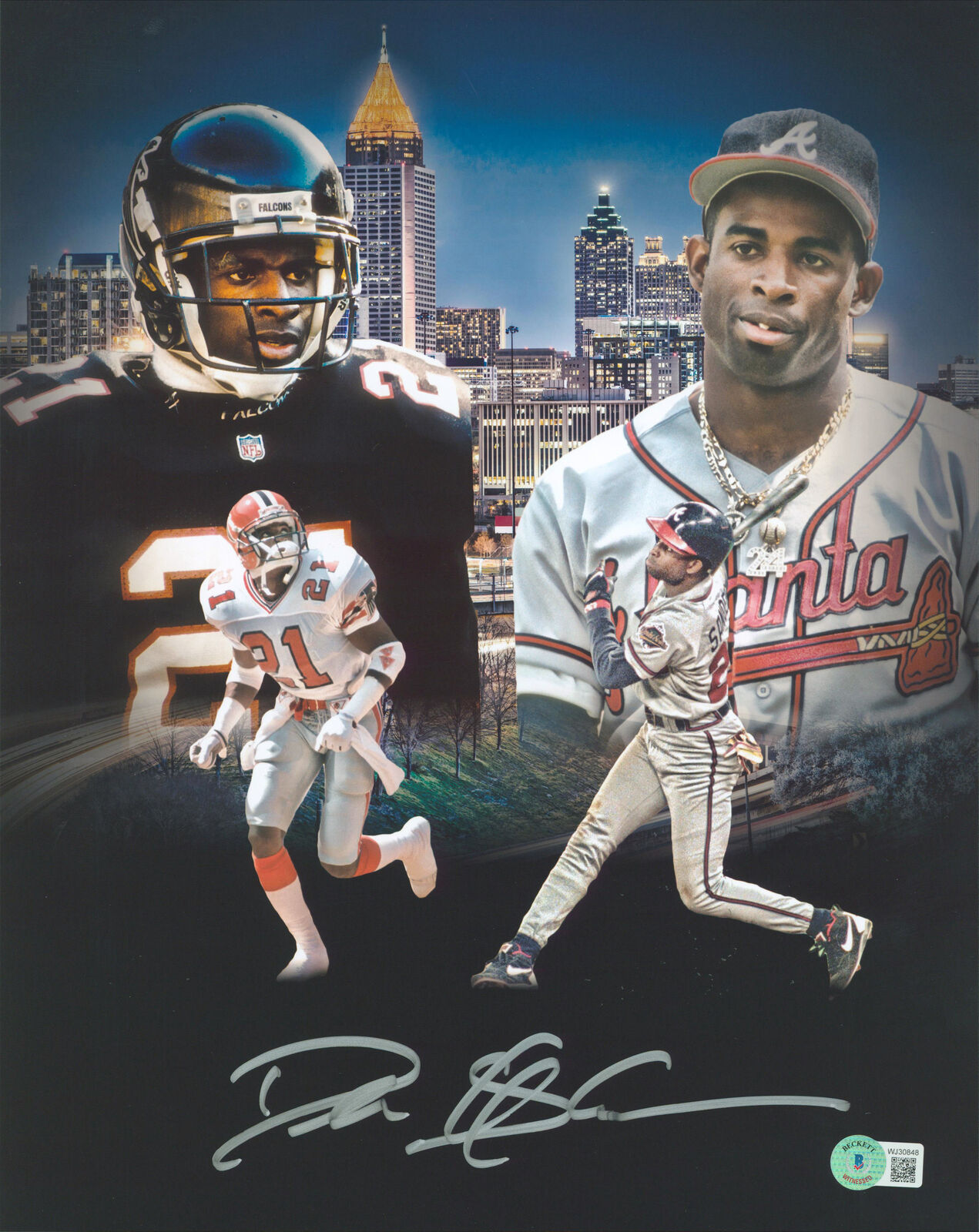 Atlanta Deion Sanders Authentic Signed 11x14 Collage Photo Poster painting BAS Witnessed