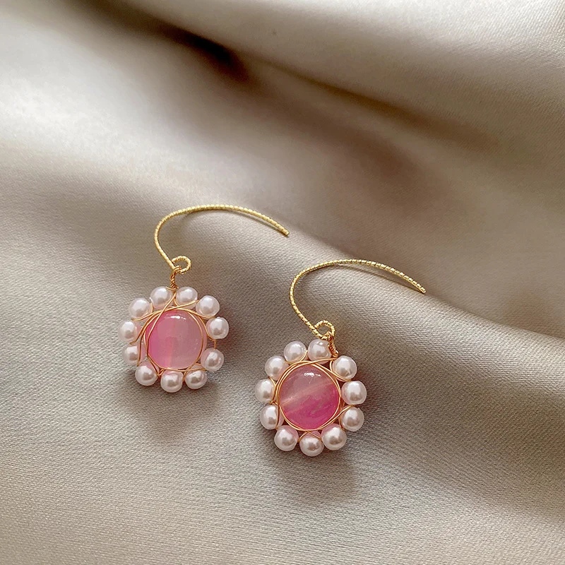 Pink Opal Pearl Earrings