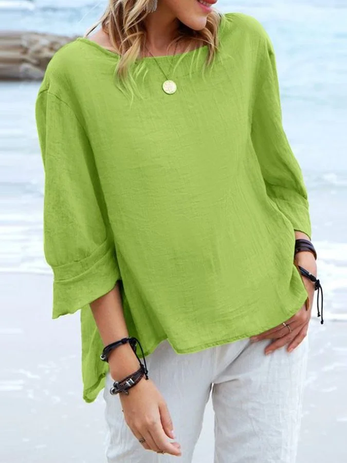 women's cotton linen solid color casual shirt