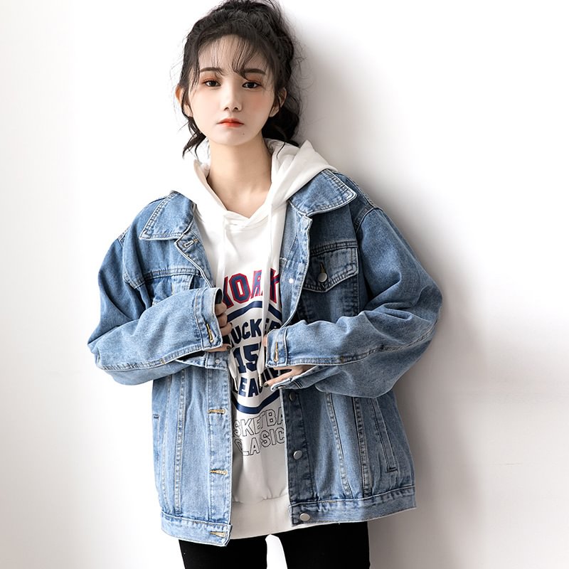 Retro Blue Denim Jacket Women's Korean Style Large Trendy Top Coats